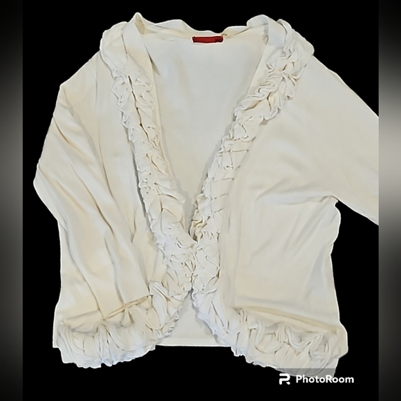 White Ruffled Open Front Cardigan Sweater XL - Picture 1 of 7